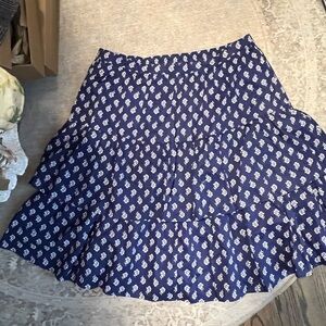 J. Crew Navy Blue Tiered Skirt with White Floral Motif